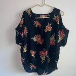 Live 4 Truth Navy with Floral Print Cold Shoulder Blouse Size Small Photo 0