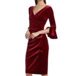Chiara Boni  La Petite Robe NWOT Garnet Red Triana Velvet Faux Wrap Midi Dress Photo 1