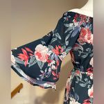 Cherish  Blues Pinks Floral Print Short Romper Bell Sleeves Cold Shoulder… Photo 5