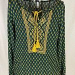 Christopher & Banks Green and Gold Boho Top with Tassels Women’s Size Medium Photo 94