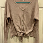 Altar'd State Altar’d‎ State Pink Blush Taupe Thermal Tie Front Button Down Shirt size Medium Photo 0
