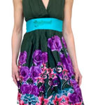 Desigual Green Dress Sleeveless V Neck Floral Skirt Wide Sash Size 40 US Medium Photo 0