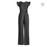 Calvin Klein  Chambray Denim Ruffle Sleeve Belt‎ Wide Leg Crop Jumpsuit Pockets 6 Photo 4