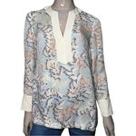Tory Burch  Size 2 Blue Pink Silk Snake Print Dahlia Jacquard Split V-Neck Tunic Photo 0
