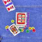 Vintage baccini denim cotton jean vest with casino Vegas gambling appliqués med Blue Photo 5