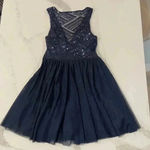 Trixxi  Sequin Tulle Navy Blue Mini Party Dress MeshBack VNeck Women 5 Homecoming Photo 4