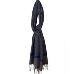  Scarf Wrap 70% Pashmina 30% Silk, 27"x 70"‎ Blue/Gold Patterned Fringe Photo 1