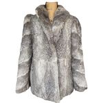 Danielle France Gray Rabbit Fur Winter Coat with Pink Lining size Medium Photo 4