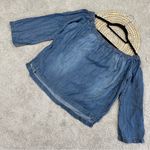 Cloth & Stone  Women’s Denim Off Shoulder Chambray Blouse Top Longsleeve Size L Photo 1