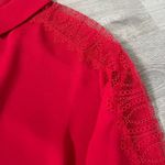 The Kooples NWOT  Red Button Down Lace Panel Sleeve Blouse Shirt Top Size S Photo 2