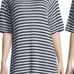 Eileen Fisher Linen Light Knit Tunic Length Short Sleeve Striped Sweater PS Photo 0