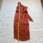 Baltic Born Celia Satin One Shoulder Midi Dress S Rust Pleated Belted Silky NWT Photo 13