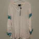Madison Mathews Cover Up Tunic Embroidered New White Blue Medium Photo 0