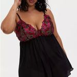 Torrid Black & Pink Heart Embroidered Mesh Babydoll Photo 0