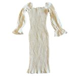 SNDYS Leona Midi Dress Apricot White Check Print Smocked Fun Size 2 Women's NWT Photo 7