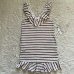 Sol Angeles Dress Stripe Boucle Ruffle Mini Natural M NWT New Photo 1