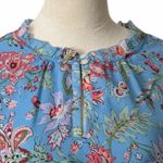 Loft Short Ruffle Sleeve Tie Waist Dress Blue Pink Floral Women’s Size Large Photo 8