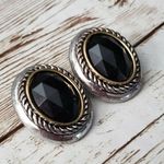 Vintage Clip On Earrings Black Center Oval Fancy Two Tone Halo Photo 1