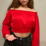 H&M Divided Cropped Off-the-shoulder Long Sleeve Top in Red Photo 0