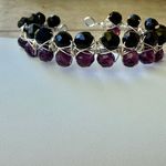 Purple & Black Faceted Beaded Open Bangle Cuff Photo 1