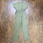 Tobi • This Is It jumpsuit olive green knit deep v surplice plunge tapered leg Photo 8