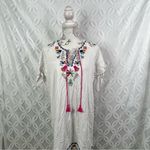 MarleyLilly White Embroidered Tassels Tunic Dress Boho Festival Size L NWT Photo 4