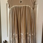 Cream and Brown Mesh Floral Flowy Baby Doll Dress Size 16 Photo 1