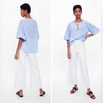 ZARA  Blue Embroidered Polka Dot Long Sleeve Blouse SZ M Photo 1