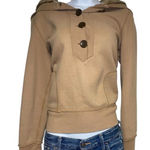 American Eagle Y2K  tan button up hoodie with fur lined hood Photo 0