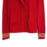 St. John  Collection Red Knit Gold Stripe Trim Notch Collar Button Front Jacket 2 Photo 2
