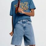 ZARA  Women's The 90s Bermuda High Rise Cut Off Denim Shorts Size 4 Light Blue Photo 0