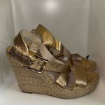 Michael Kors Giovanna Metallic Leather Espadrille Platform Wedge Women’s 10 Gold Photo 5