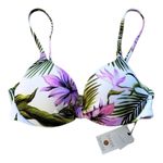 Shade & Shore  32B Bikini Top White Purple Green Floral Tropical Swim Underwire Photo 0