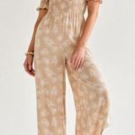 NWT Francescas Jumpsuit Womens Sz M Susanna Palm Tan White Floral Pants Stretch Size M Photo 0