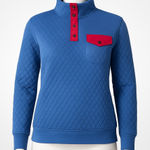 ZYIA Quilted Snap Pocket Pullover Womens‎ S Athleisure Cozy Cabin Casual Fleece Blue Photo 0