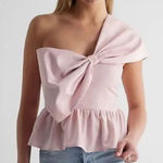 Express One Shoulder Statement Bow Corset Peplum Top Bubble Pink Size XS Photo 0