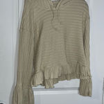Heyson Beige Boho Chic Waffle Knit Ruffle Trim Pullover Sweater Hoodie Sz Large Tan Photo 0