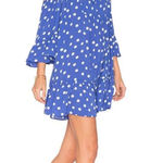 Tularosa  Hattie Dress‎ Blue Polka Dot Off the Shoulder Mini Size Small Photo 0