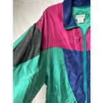 Vintage Casanova Italy Green Silk Track Jacket with Color Blocks XL Blue Photo 1