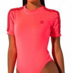 Adidas  Neon Pink w Red Stripes Women’s Shortsleeve Bodysuit Size Small Photo 0