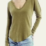 Free People  Top v neck distressed knit come and get it womens Green xsmall boho Photo 0