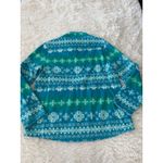Talbots  Women's L‎ Fleece Full Zip Jacket Blue Green Snowflake Print Photo 1