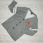 Forever 21  long sleeve cardigan sweater grey and red letter A size small shirt Photo 0