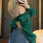Urban Outfitters Green Silk Cropped Long Sleeve Photo 3