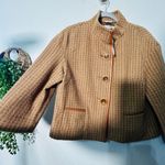 Talbots NEW Vintage Tan Plaid Wool Jacket Leather Trim Quiet Luxury Old Money Lg Photo 5