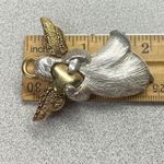 LC Signed Two Tone Angel Pin Brooch Silver Tone Body Gold Heart Wings & Halo Photo 4