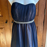 Sequin Hearts Strapless Flare Embellished Dress Navy Blue Homecoming Cocktail Photo 0