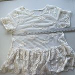 Kimchi Blue Women's Top Ivory Sheer Mesh Embroidered Tiered Hem Blouse Size M Photo 6