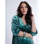 Motherhood Maternity NWT Crushed Velvet Empire Waist Dress Green 3/4 Sleeve SZ M Photo 4