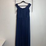 David's Bridal David’s Bridal Women’s Navy Blue Pleated Gathered Maxi Bridesmaid Dress Size 16 Photo 3